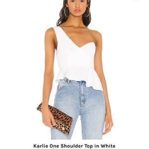 “Karlie” one-shoulder cropped white blouse